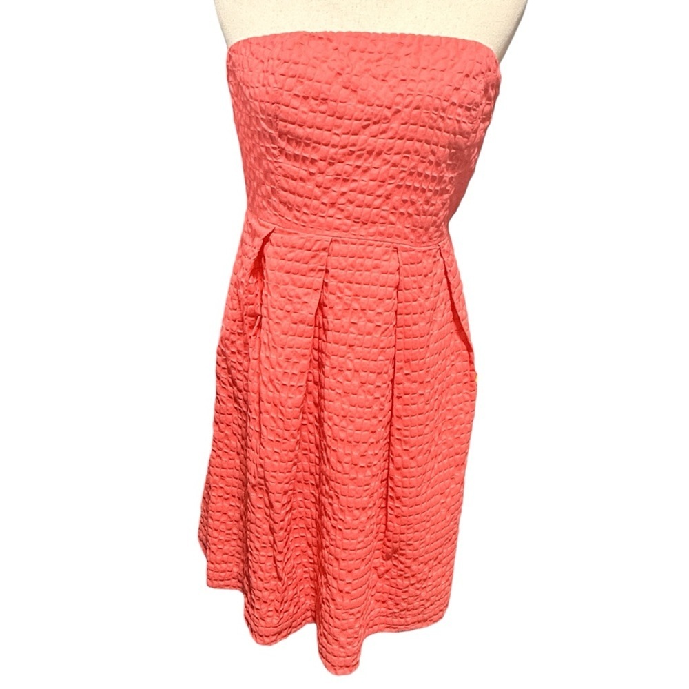 J Crew Strapless Lorelei Coral Dress Size 10 Deco Dot Textured Pink Summer Prep
